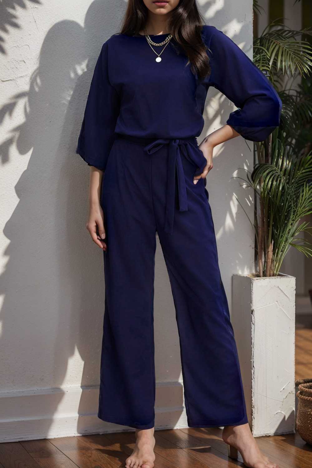 solid color one shoulder short sleeve jumpsuit 112193