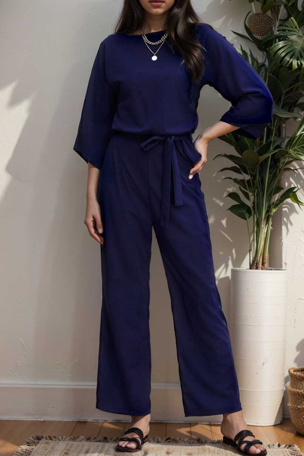 solid color one shoulder short sleeve jumpsuit 112192