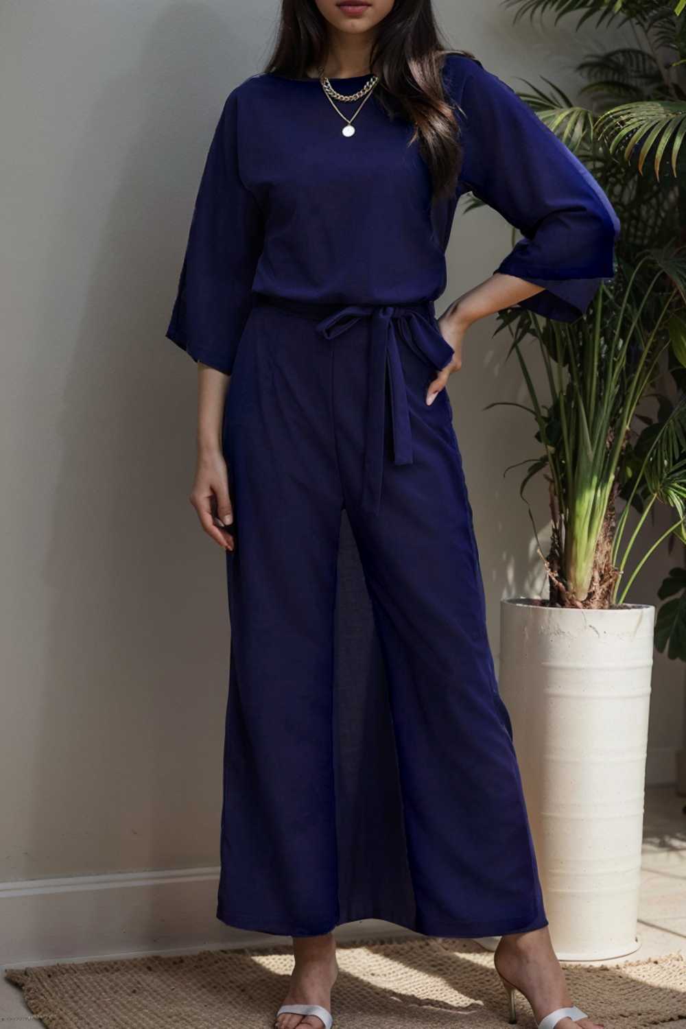 solid color one shoulder short sleeve jumpsuit 112191