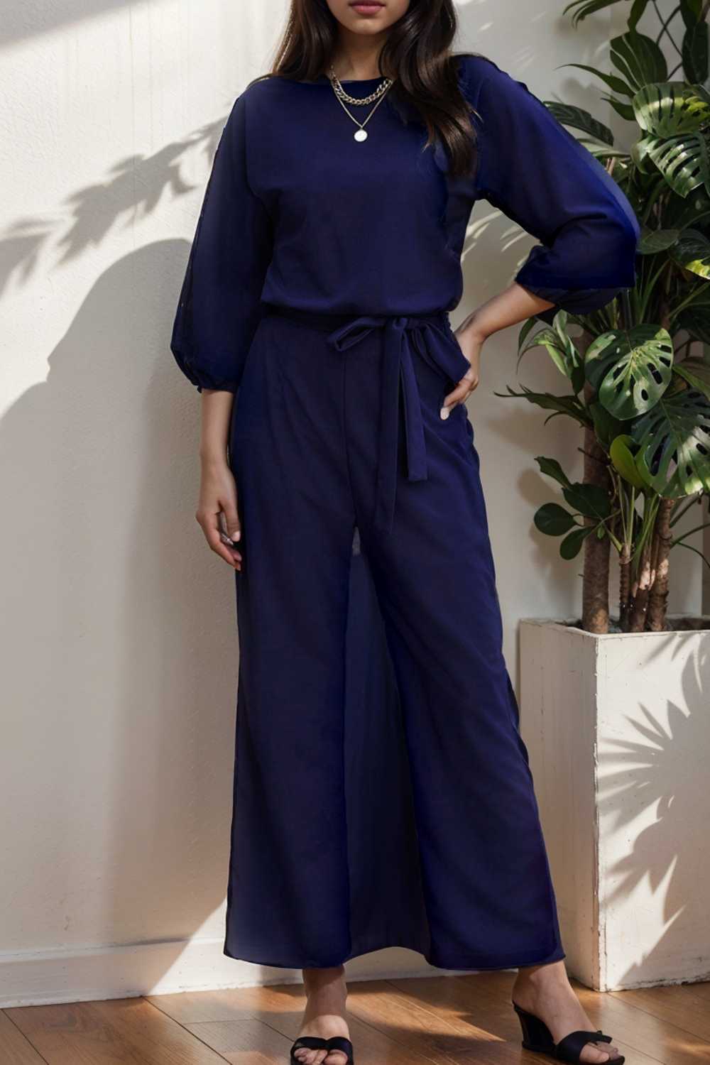 solid color one shoulder short sleeve jumpsuit 112189