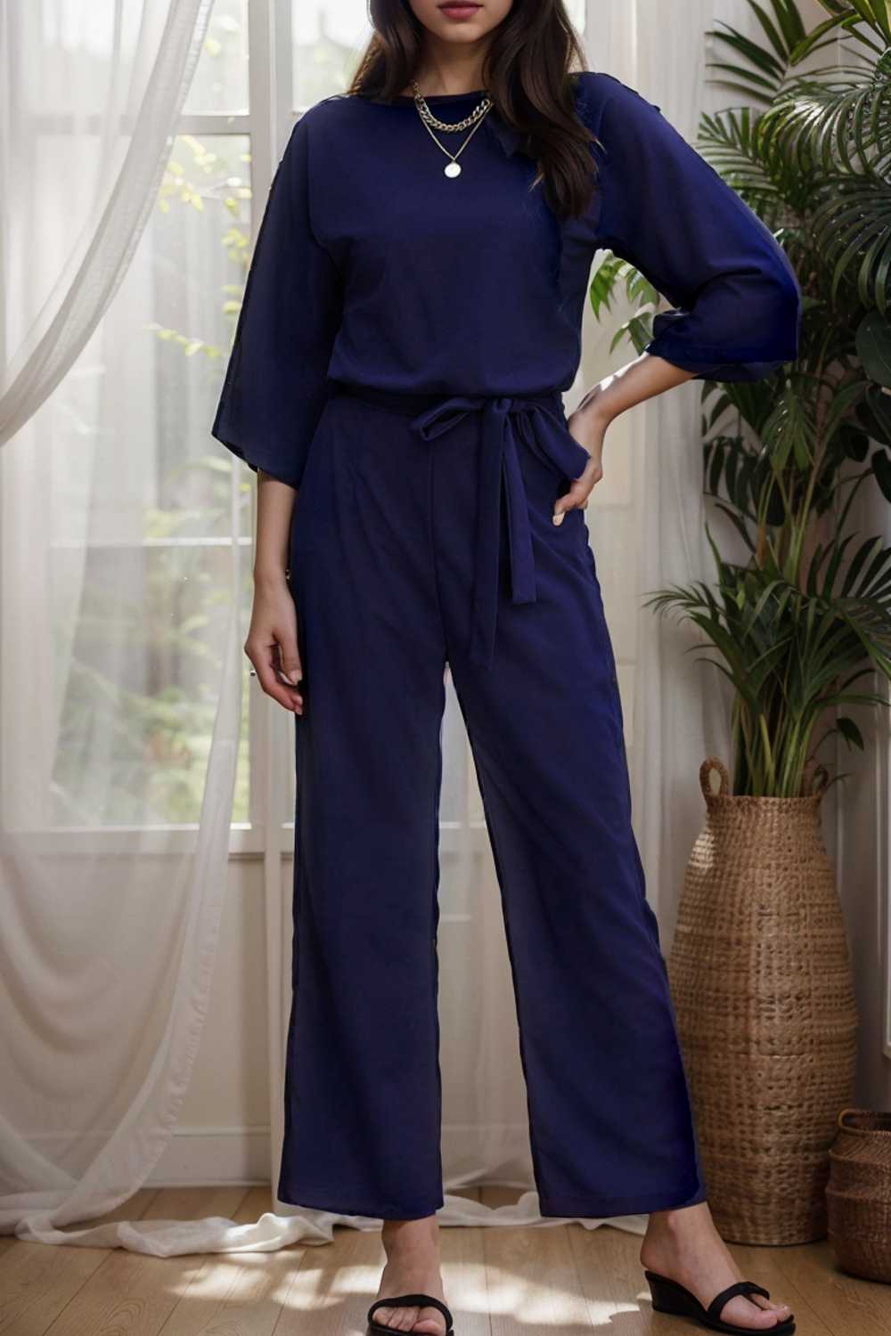 solid color one shoulder short sleeve jumpsuit 112185