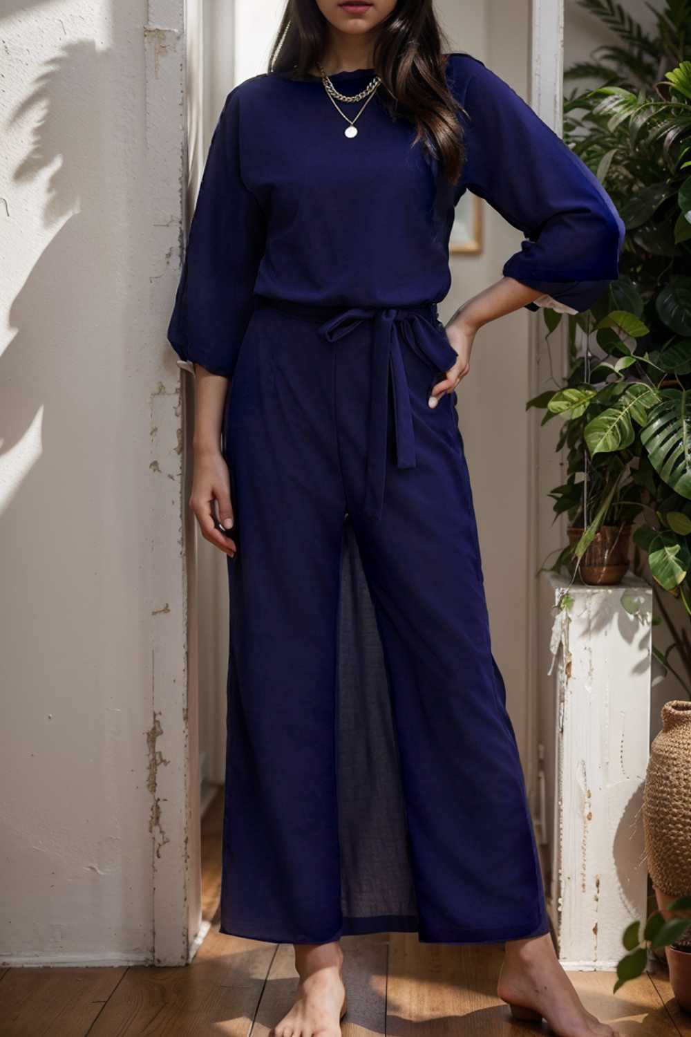 solid color one shoulder short sleeve jumpsuit 112184