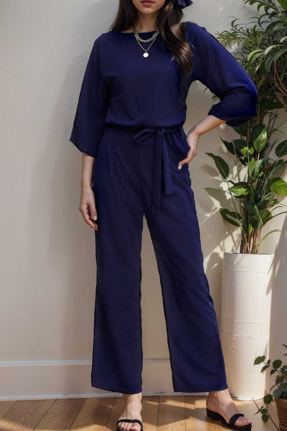 solid color one shoulder short sleeve jumpsuit 112183