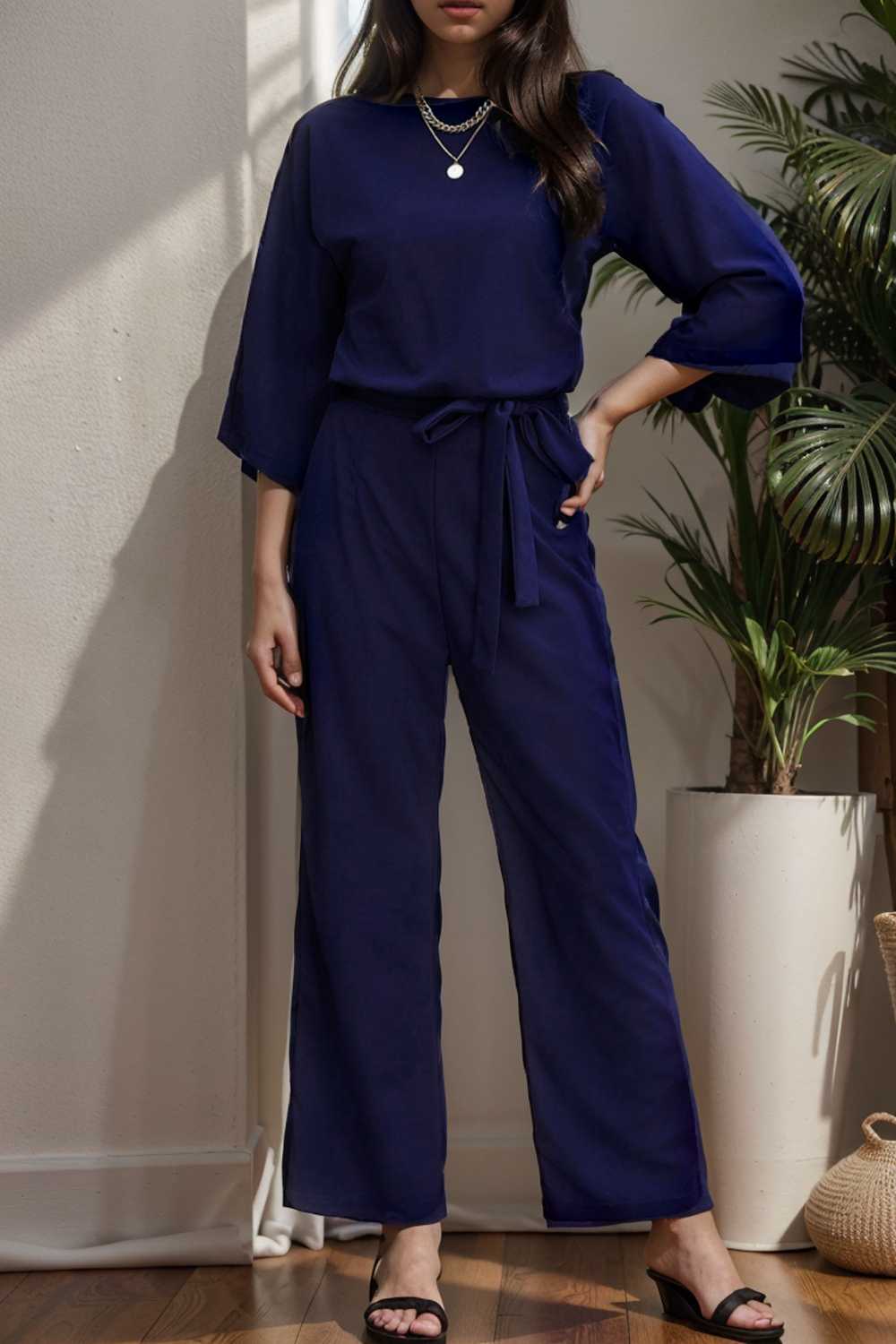 solid color one shoulder short sleeve jumpsuit 112182