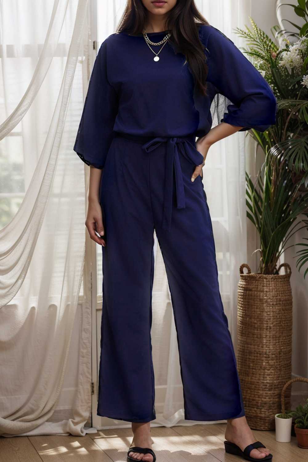 solid color one shoulder short sleeve jumpsuit 112180