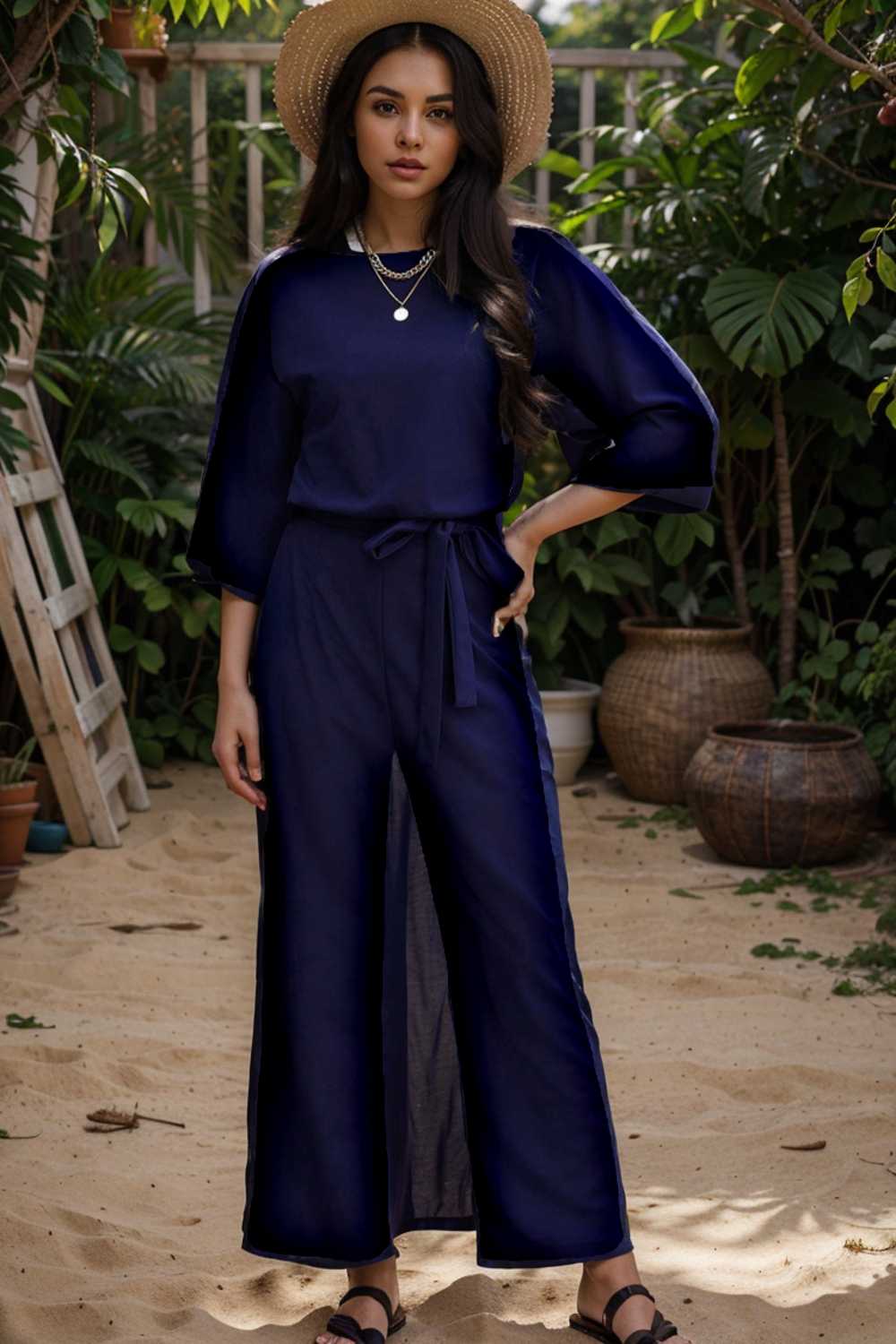 solid color one shoulder short sleeve jumpsuit 112176