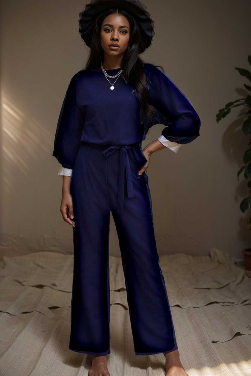 solid color one shoulder short sleeve jumpsuit 112174