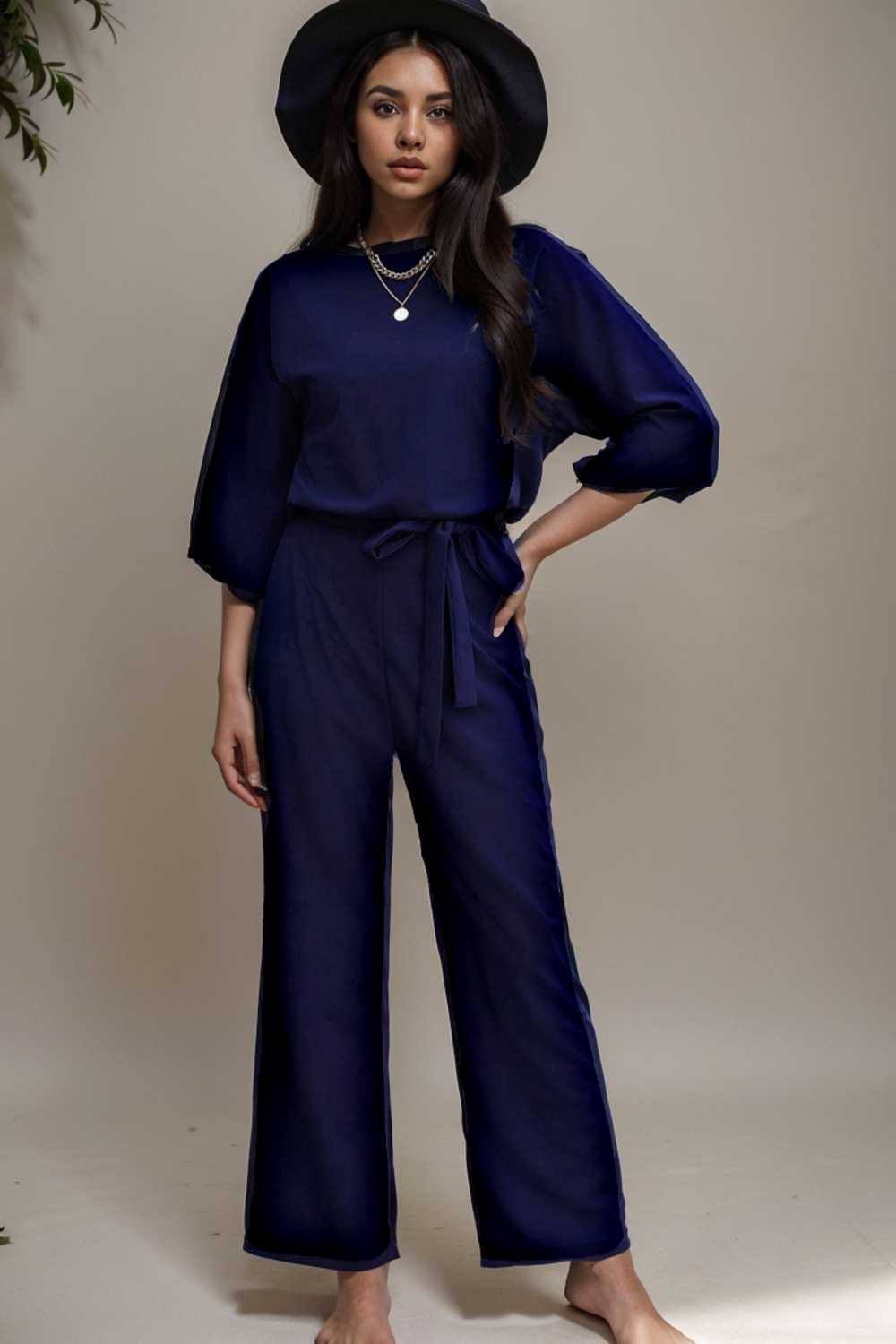 solid color one shoulder short sleeve jumpsuit 112173