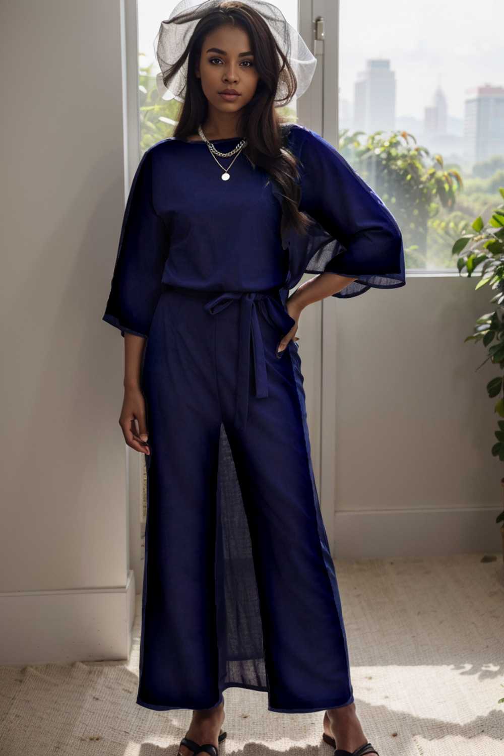 solid color one shoulder short sleeve jumpsuit 112171