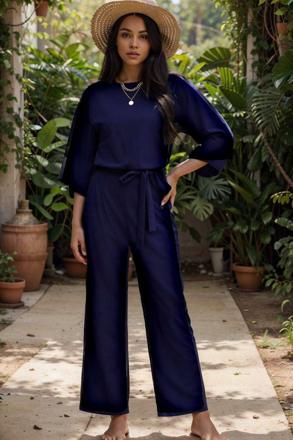 solid color one shoulder short sleeve jumpsuit 112169