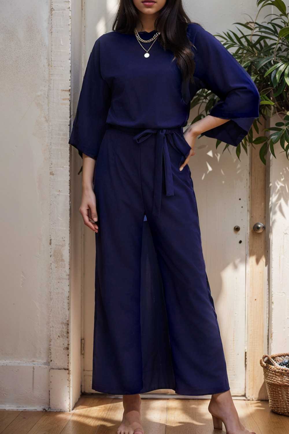 solid color one shoulder short sleeve jumpsuit 112164