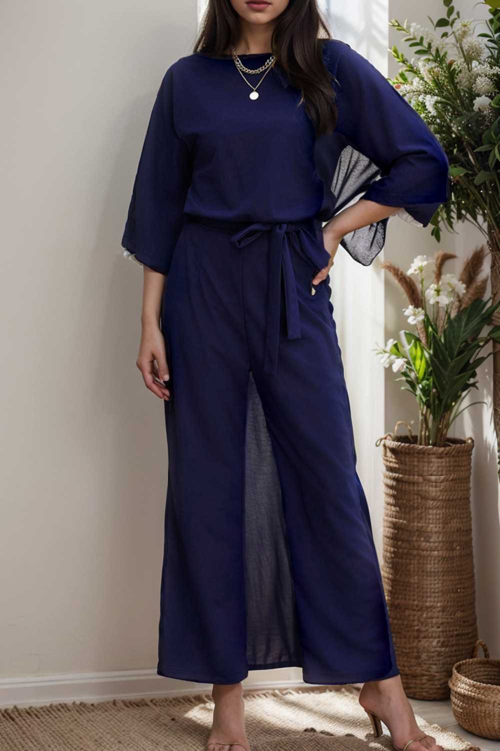 solid color one shoulder short sleeve jumpsuit 111069
