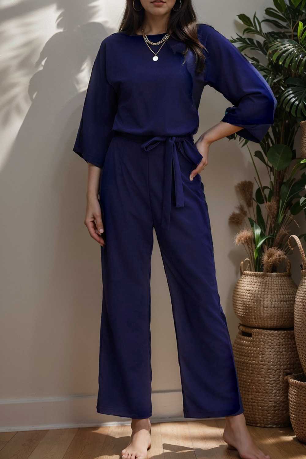 solid color one shoulder short sleeve jumpsuit 104969
