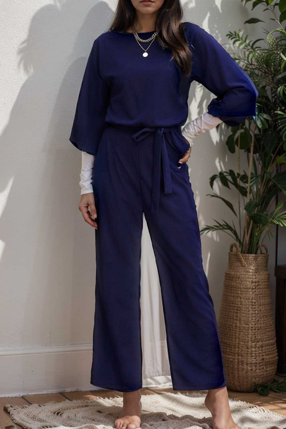 solid color one shoulder short sleeve jumpsuit 104968