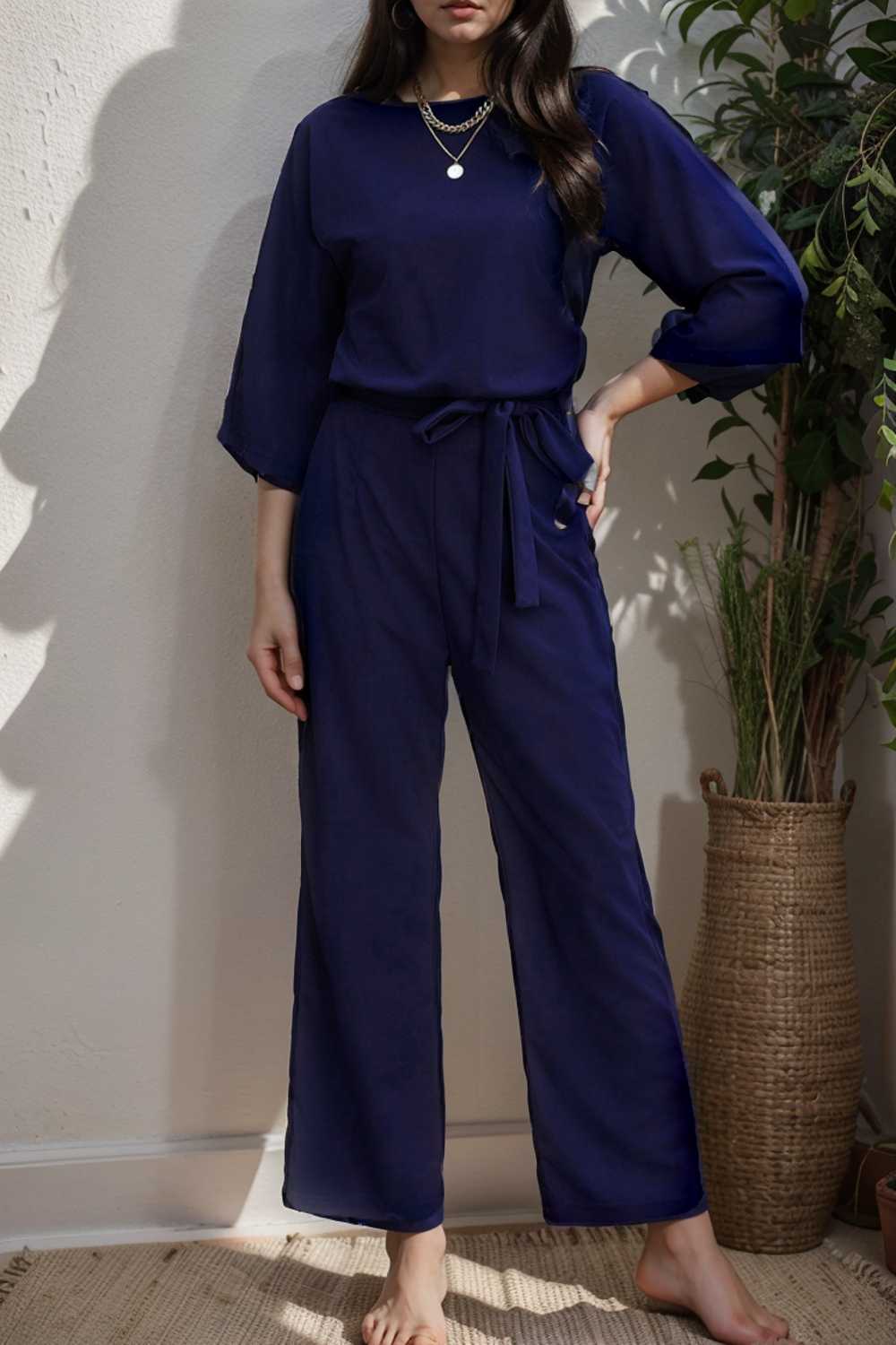 solid color one shoulder short sleeve jumpsuit 104967