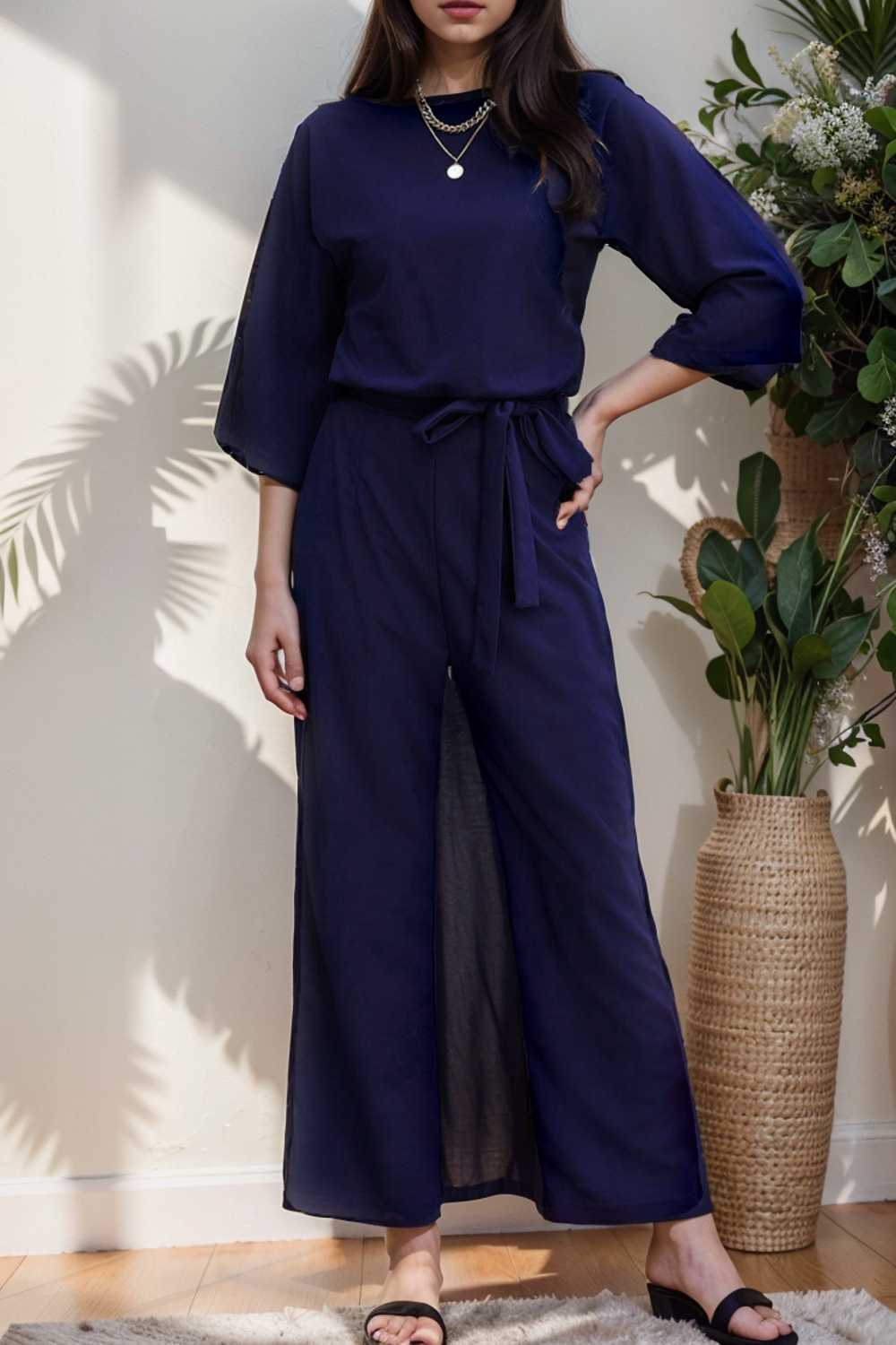 solid color one shoulder short sleeve jumpsuit 112161