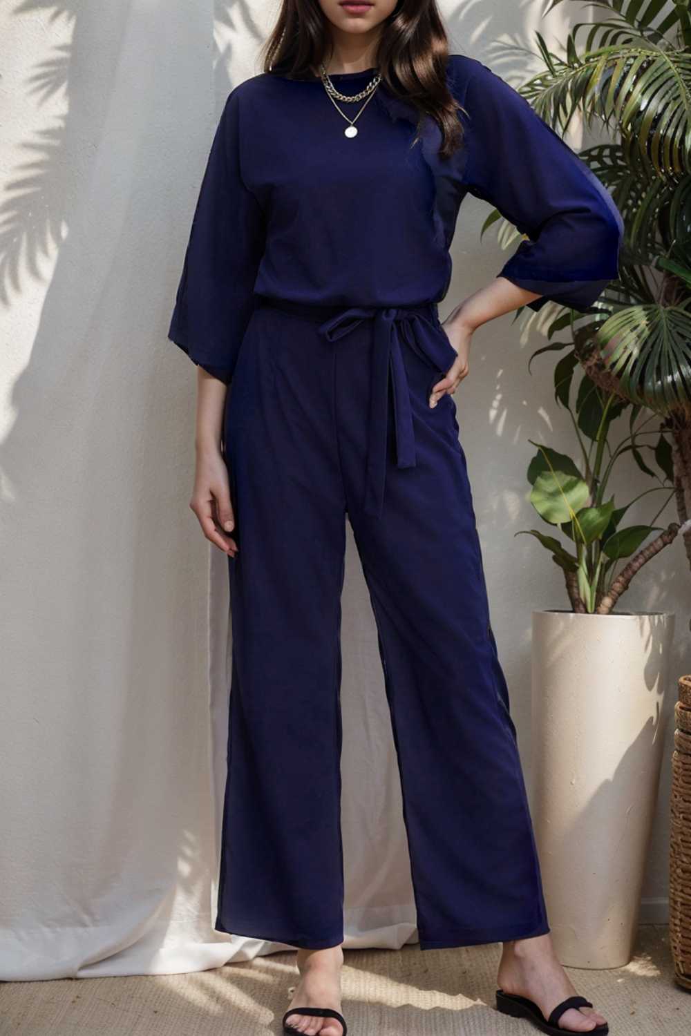 solid color one shoulder short sleeve jumpsuit 112160