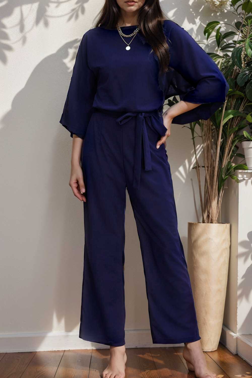 solid color one shoulder short sleeve jumpsuit 104965