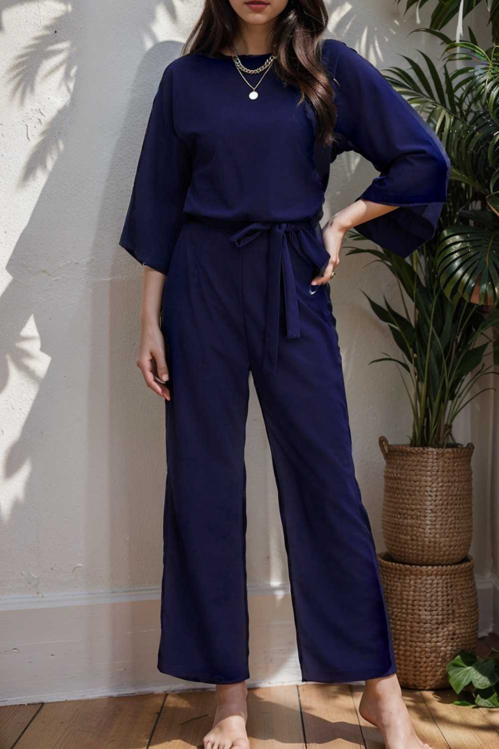 solid color one shoulder short sleeve jumpsuit 112159