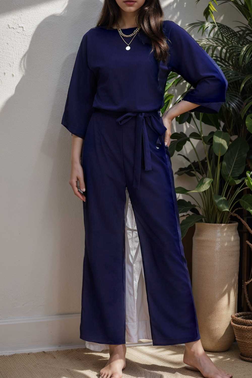 solid color one shoulder short sleeve jumpsuit 112157