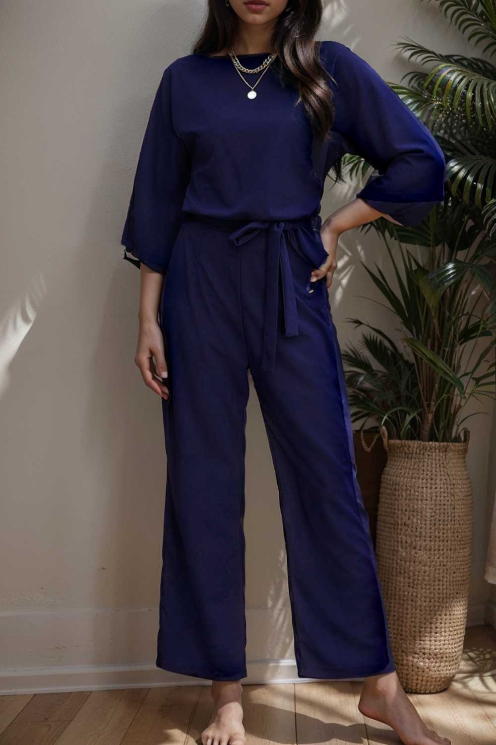 solid color one shoulder short sleeve jumpsuit 112156
