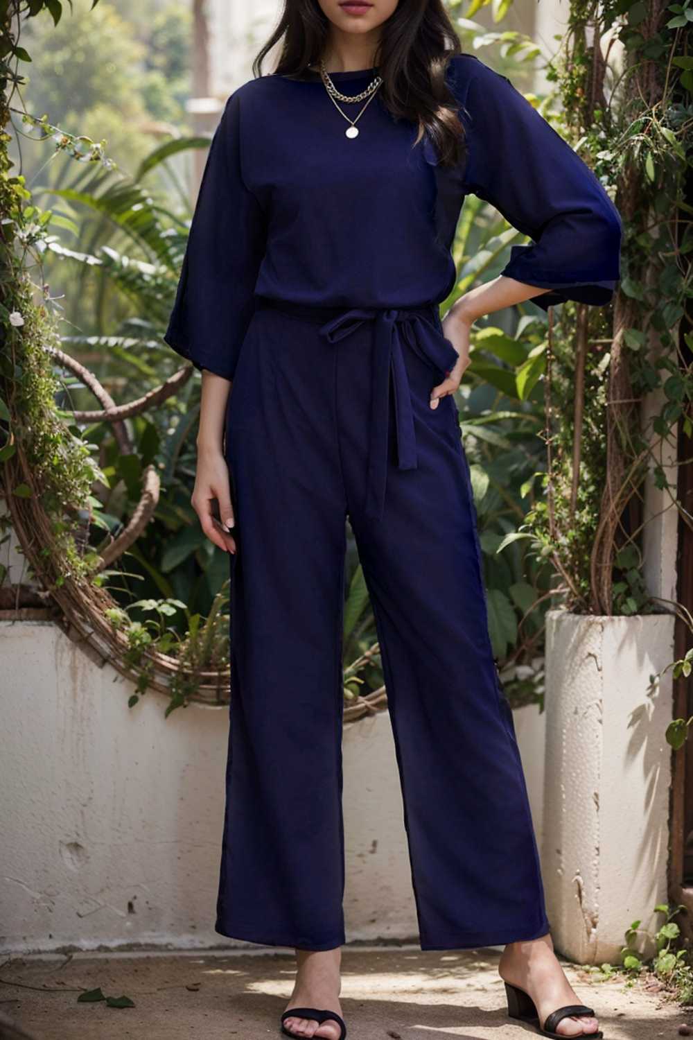 solid color one shoulder short sleeve jumpsuit 112153
