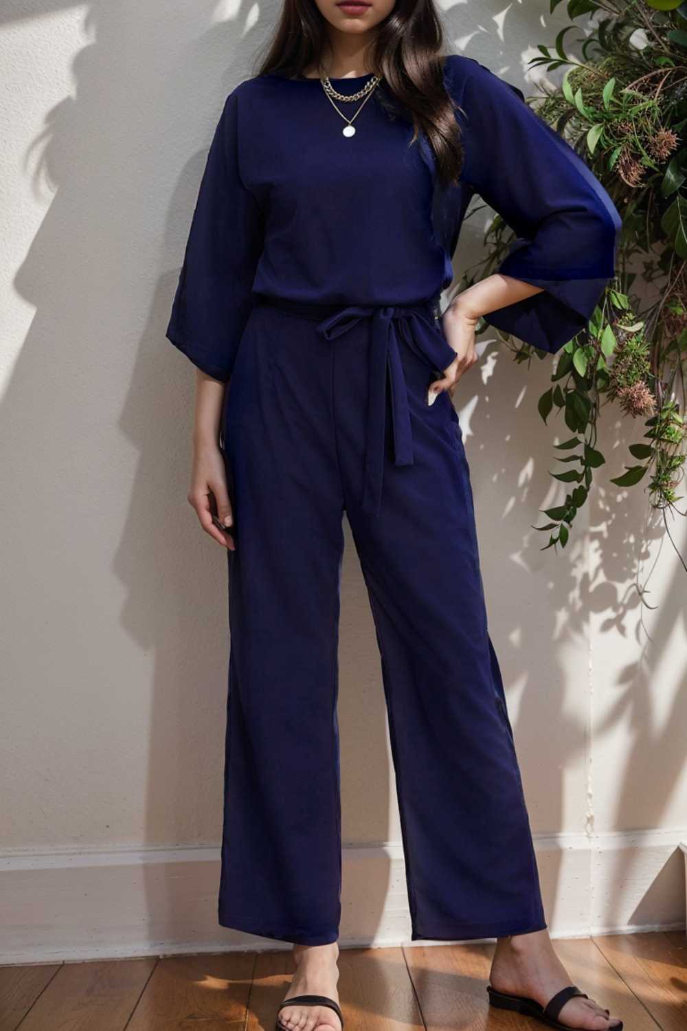 solid color one shoulder short sleeve jumpsuit 112150