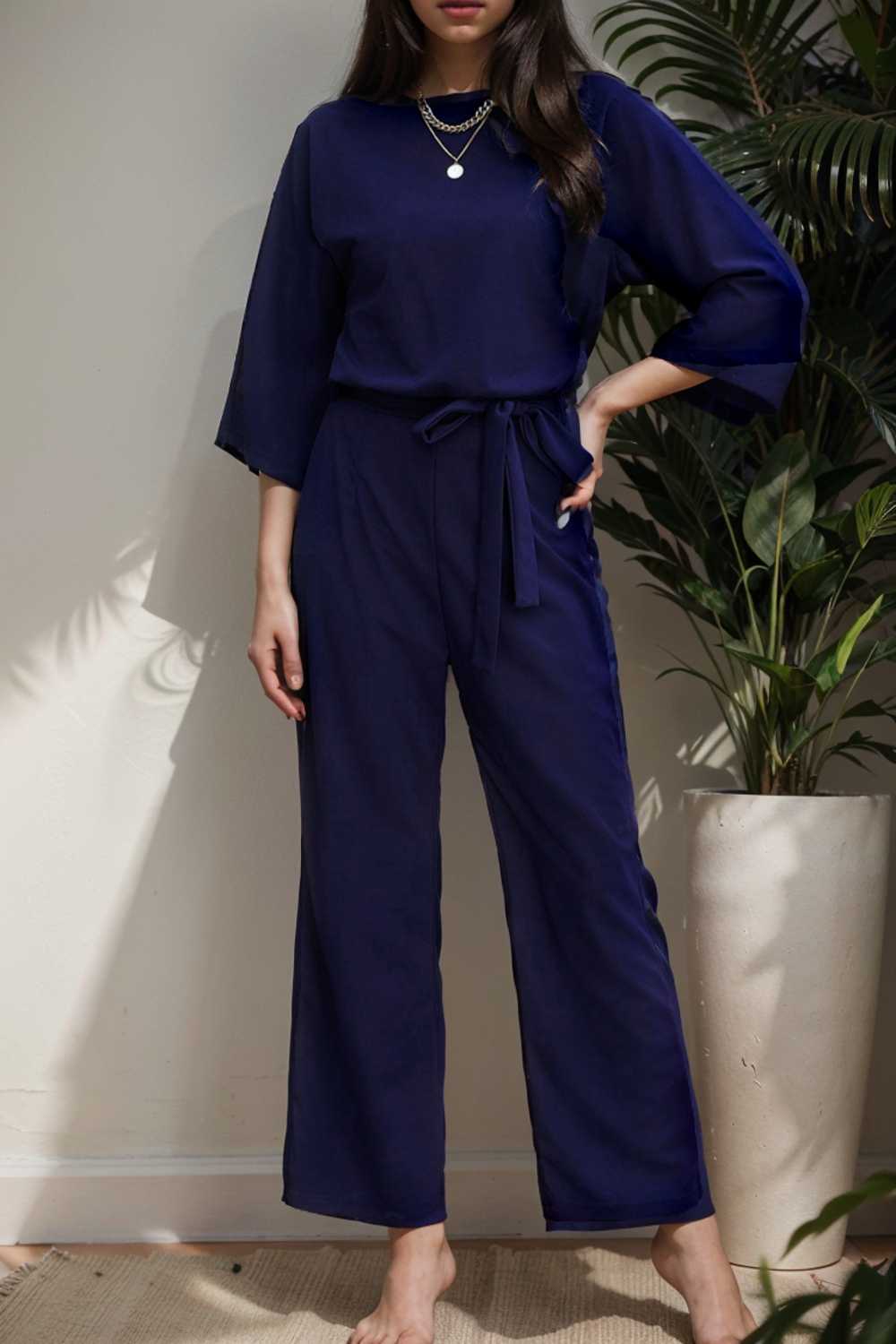 solid color one shoulder short sleeve jumpsuit 112149
