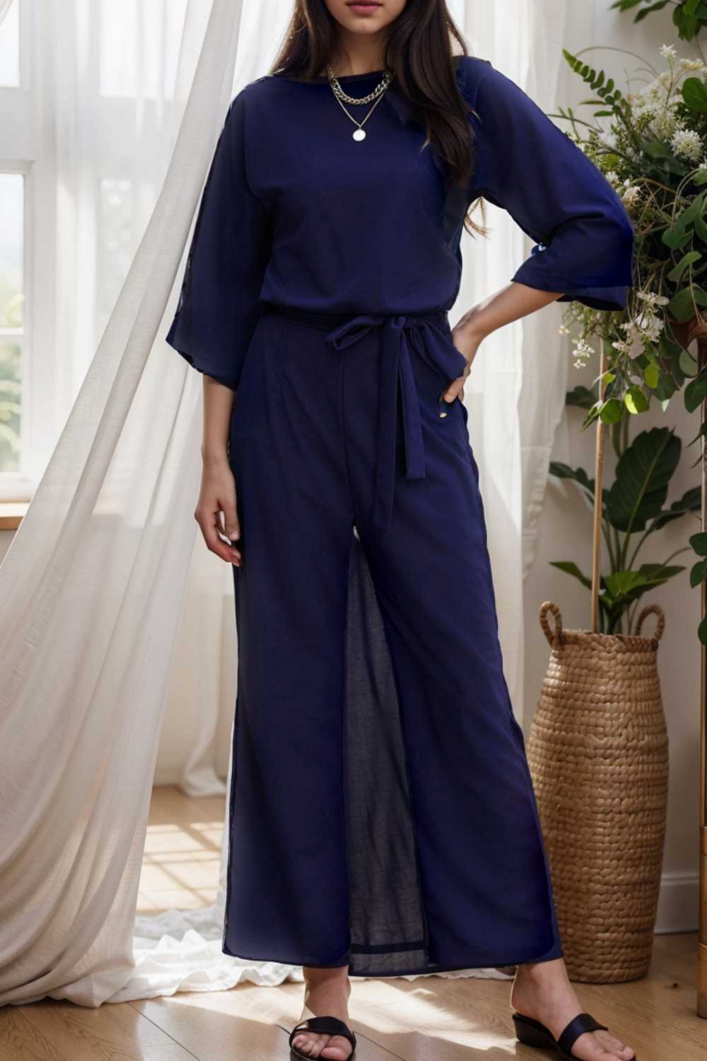 solid color one shoulder short sleeve jumpsuit 112148