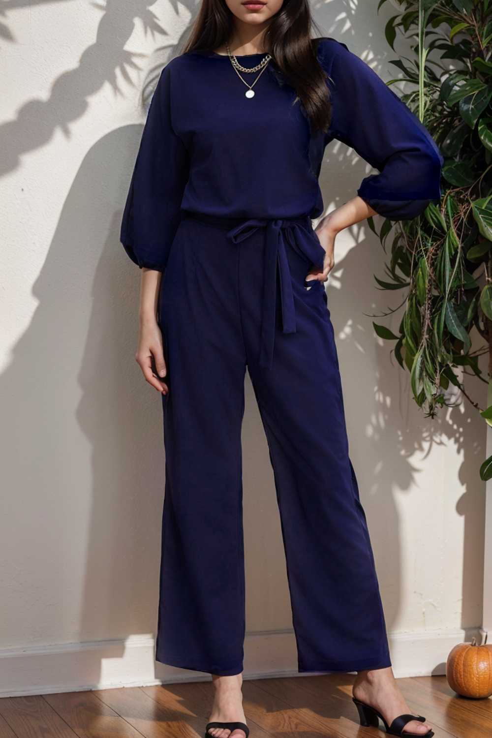 solid color one shoulder short sleeve jumpsuit 112146