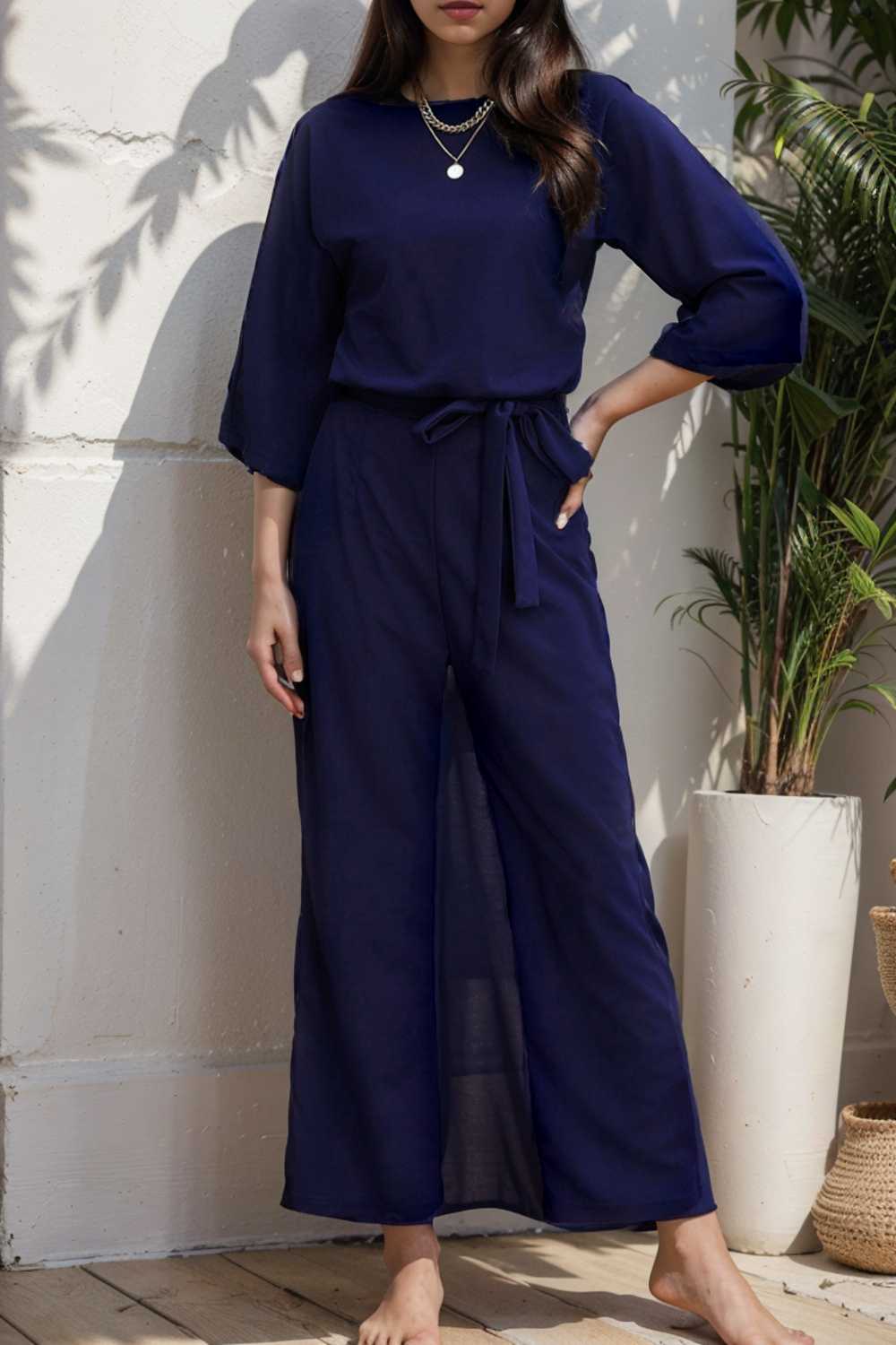 solid color one shoulder short sleeve jumpsuit 112144