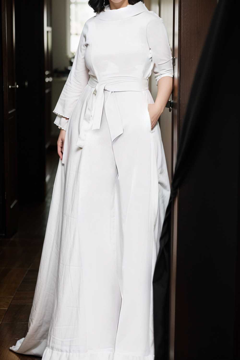 solid five point sleeve belted wide leg jumpsuit 108415