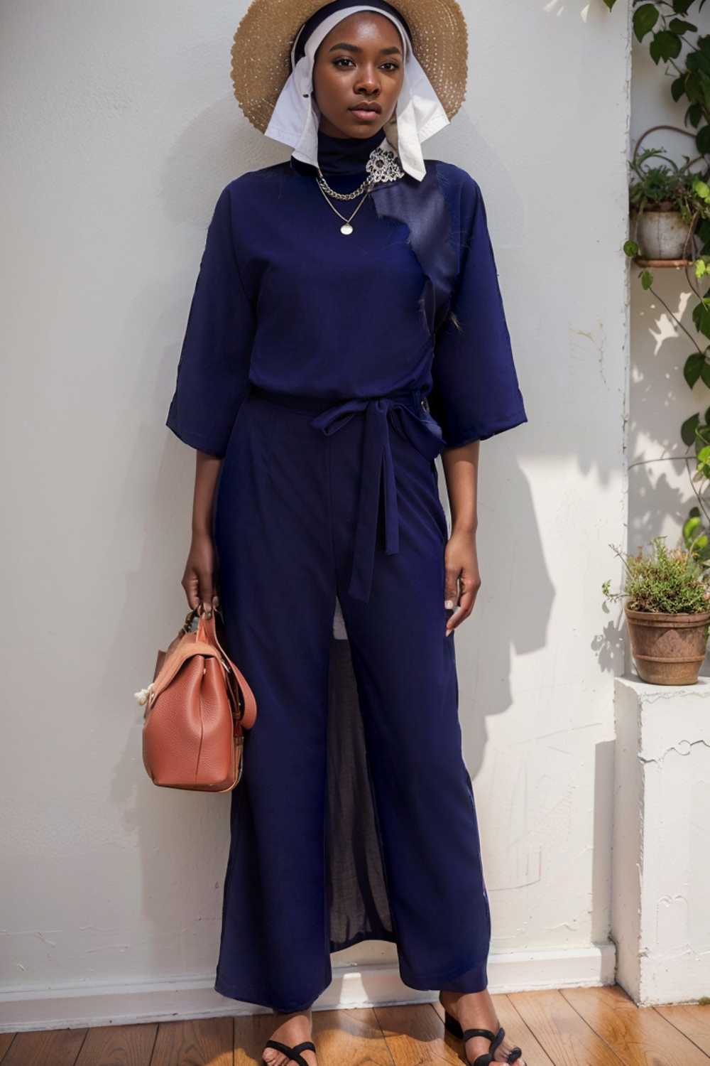 solid five point sleeve belted wide leg jumpsuit 112766