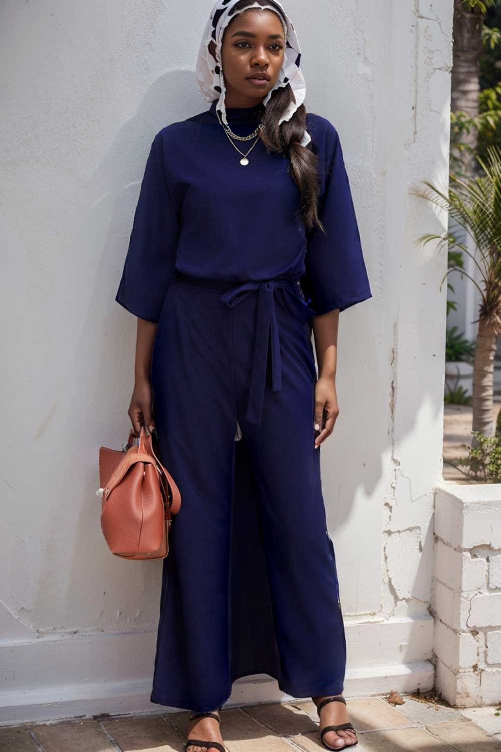 solid five point sleeve belted wide leg jumpsuit 111583