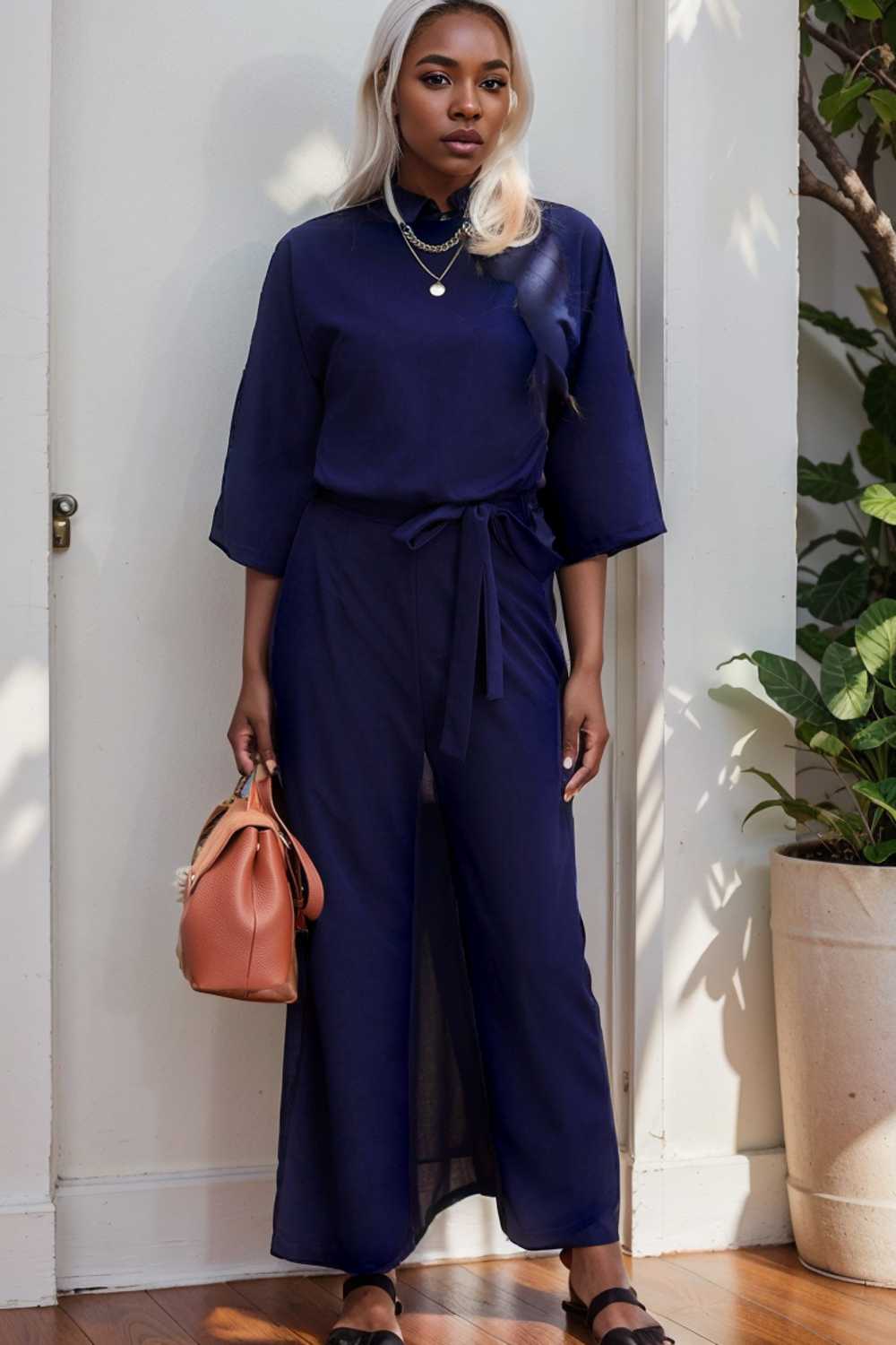 solid five point sleeve belted wide leg jumpsuit 112765
