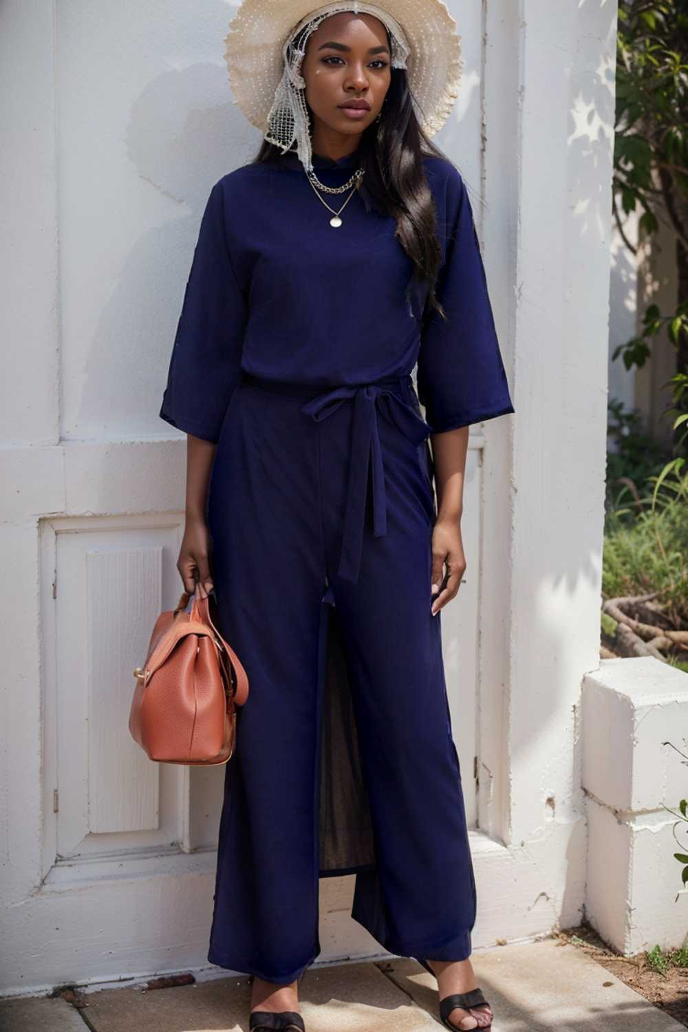 solid five point sleeve belted wide leg jumpsuit 111555