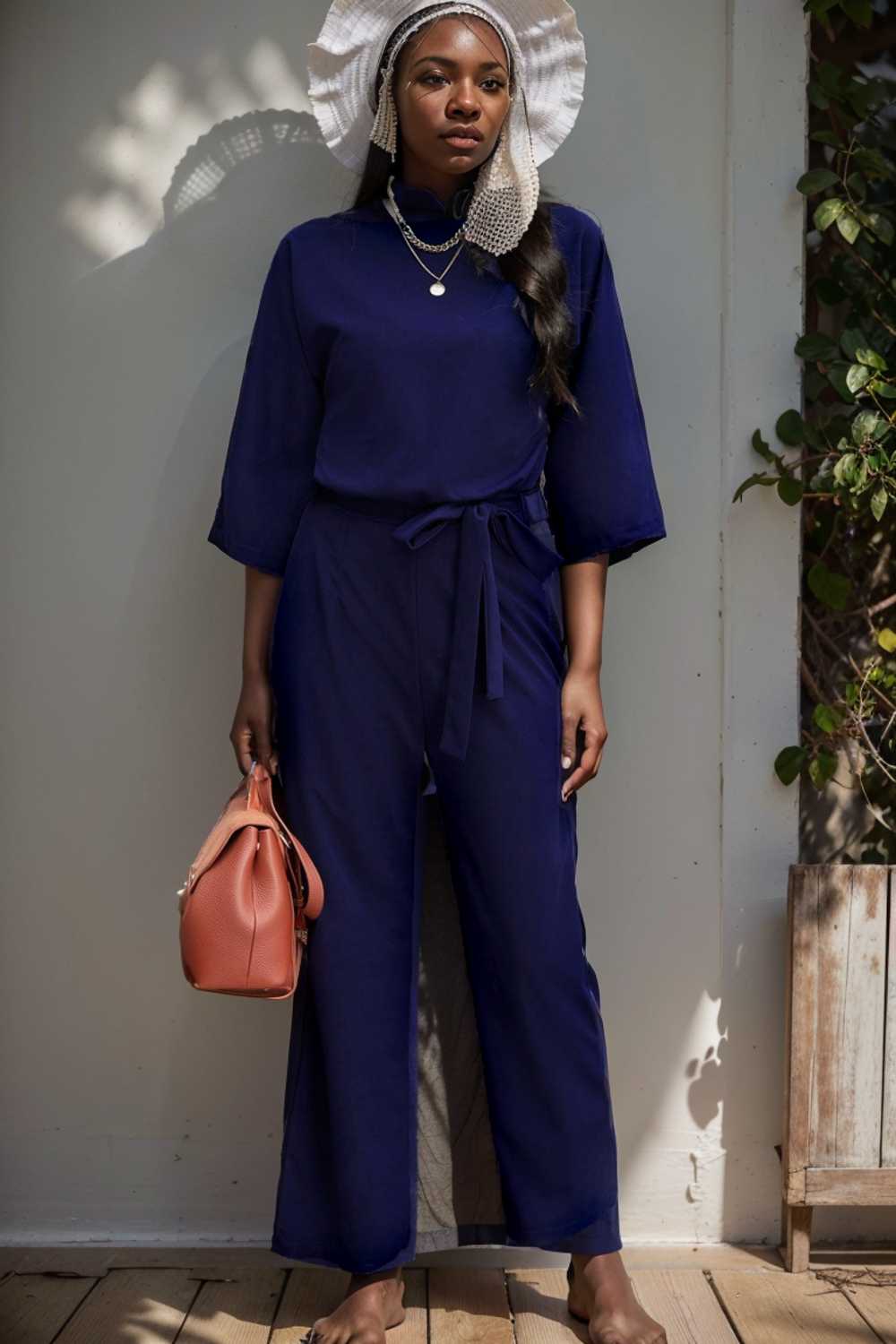 solid five point sleeve belted wide leg jumpsuit 111529