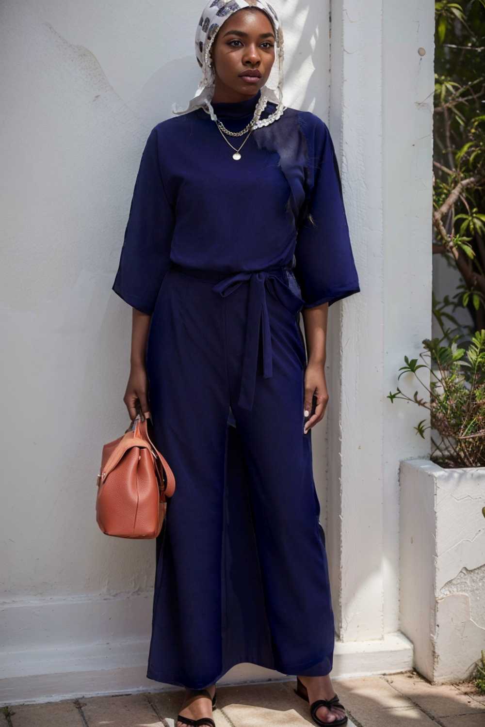 solid five point sleeve belted wide leg jumpsuit 111528