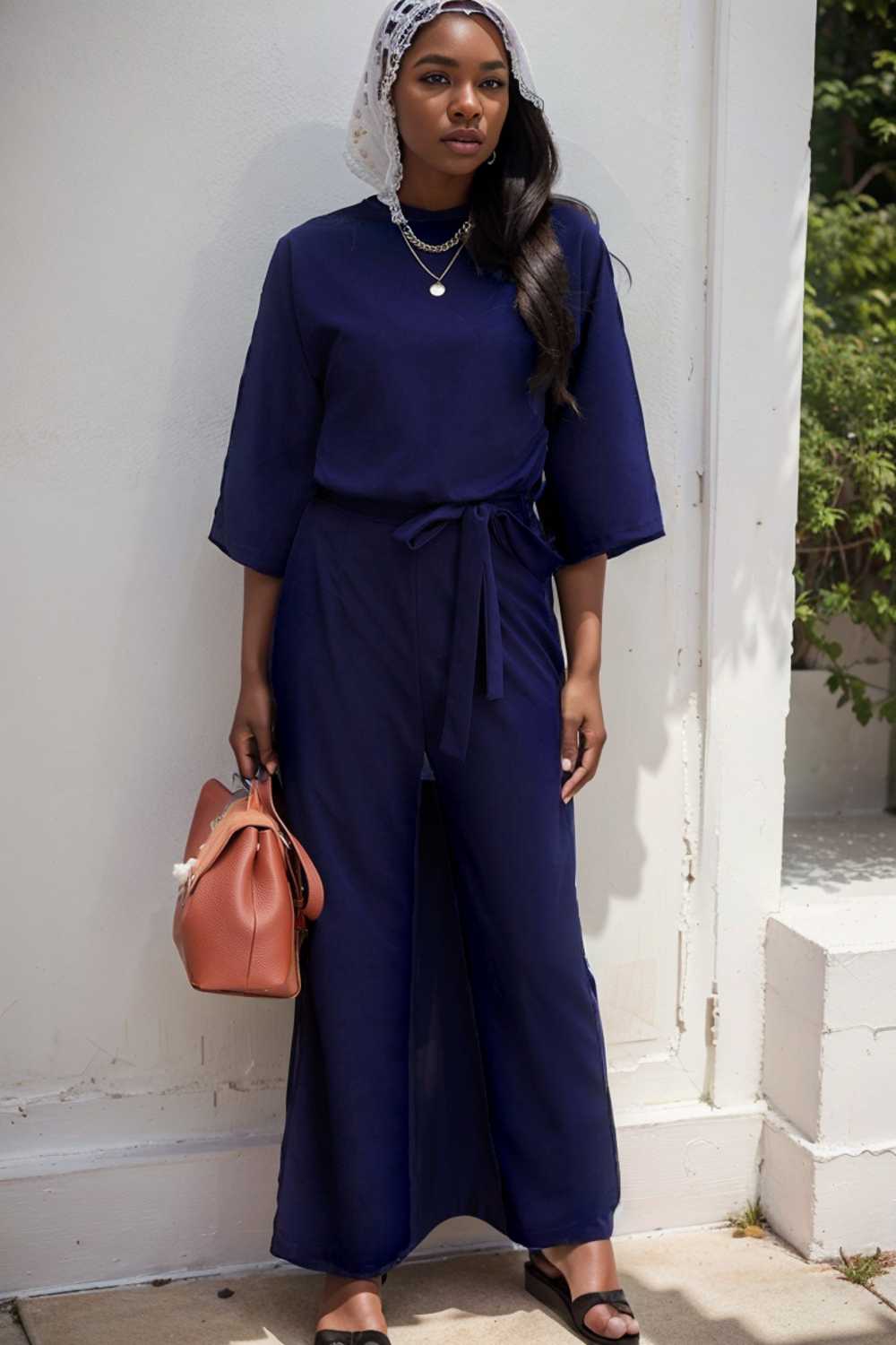 solid five point sleeve belted wide leg jumpsuit 111526