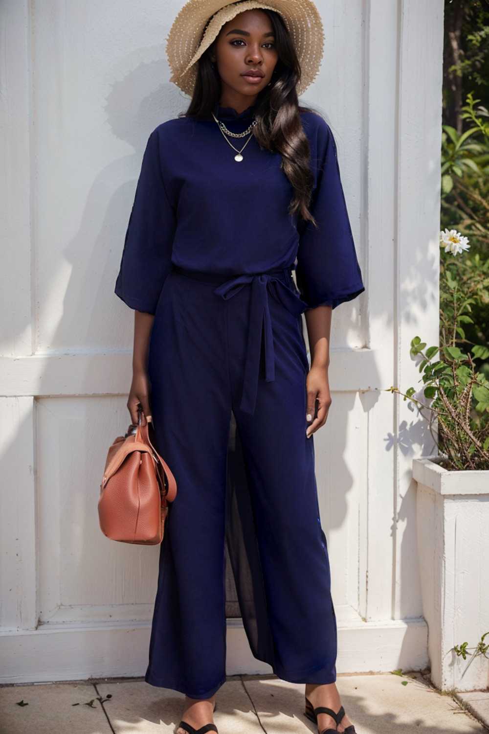 solid five point sleeve belted wide leg jumpsuit 111522