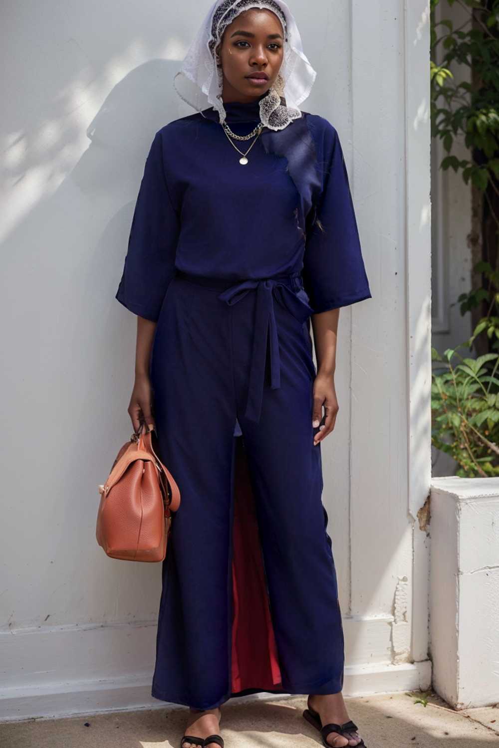 solid five point sleeve belted wide leg jumpsuit 111516