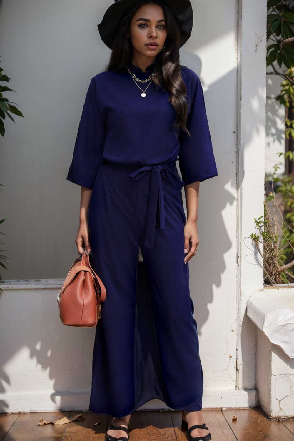 solid five point sleeve belted wide leg jumpsuit 111514