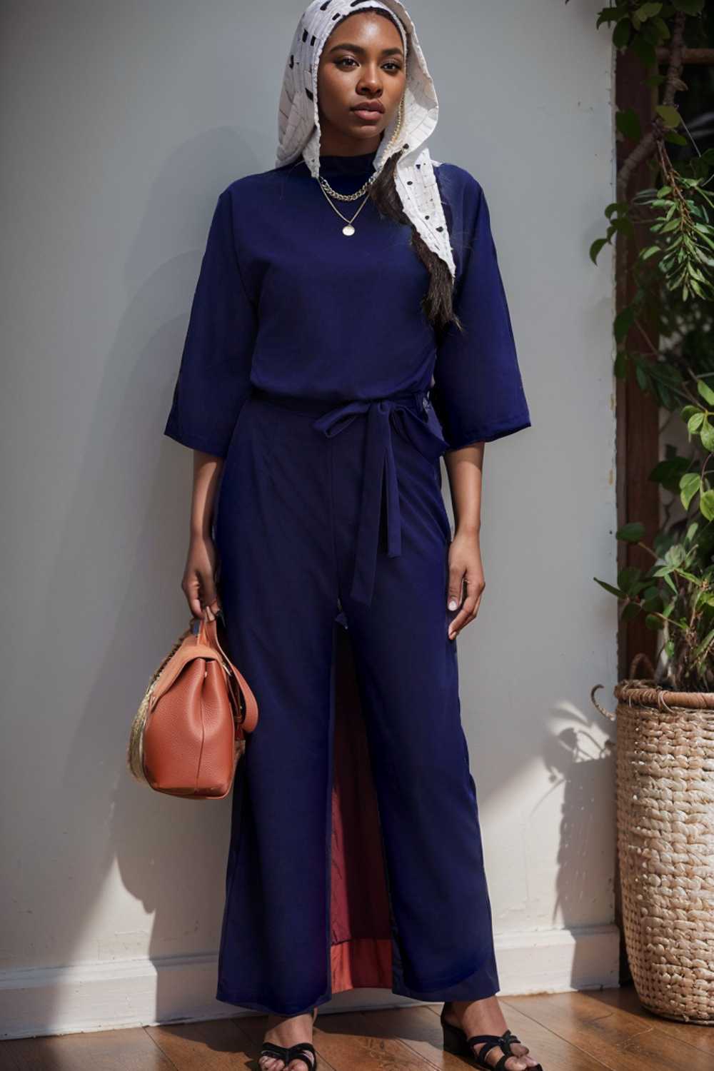 solid five point sleeve belted wide leg jumpsuit 111513