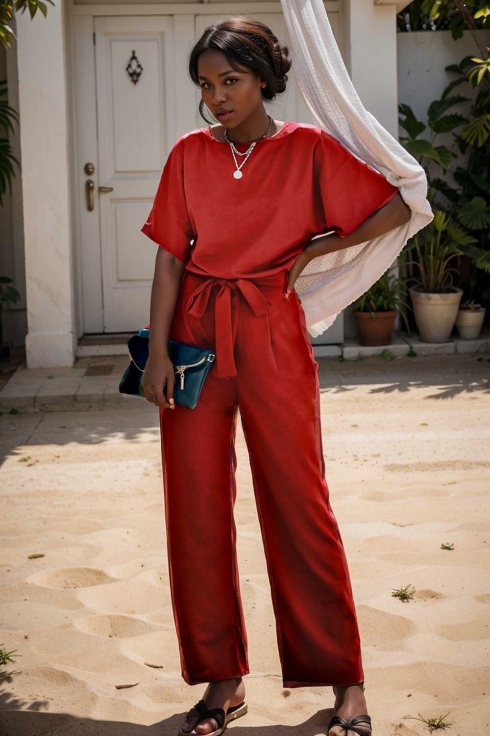 solid five point sleeve belted wide leg jumpsuit 112726