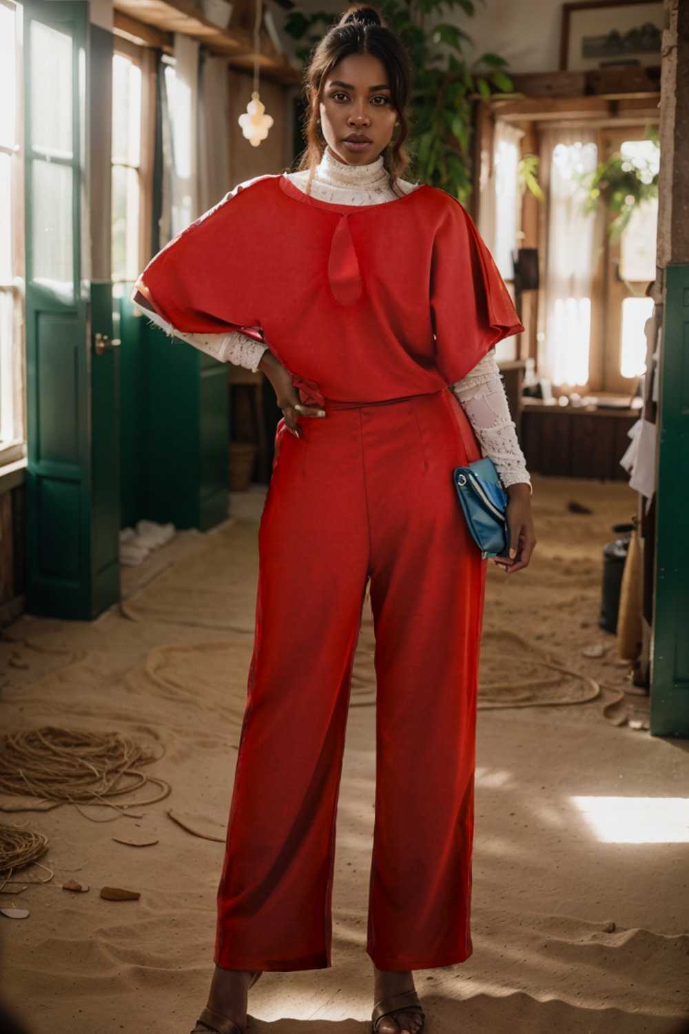 solid five point sleeve belted wide leg jumpsuit 112717
