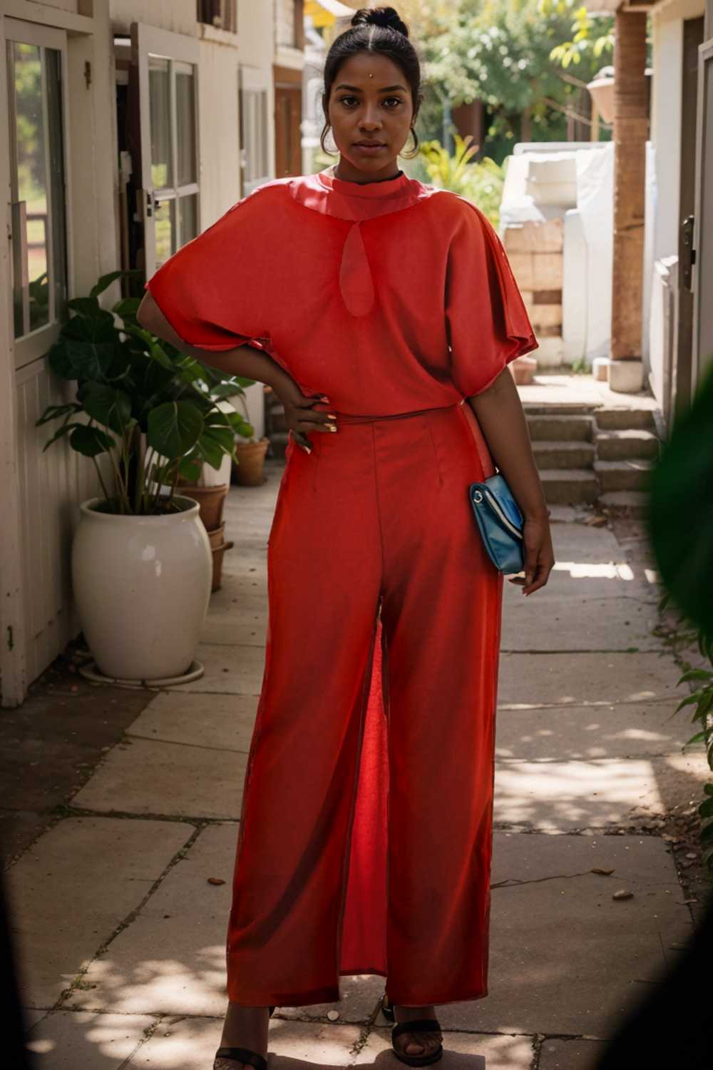 solid five point sleeve belted wide leg jumpsuit 110696