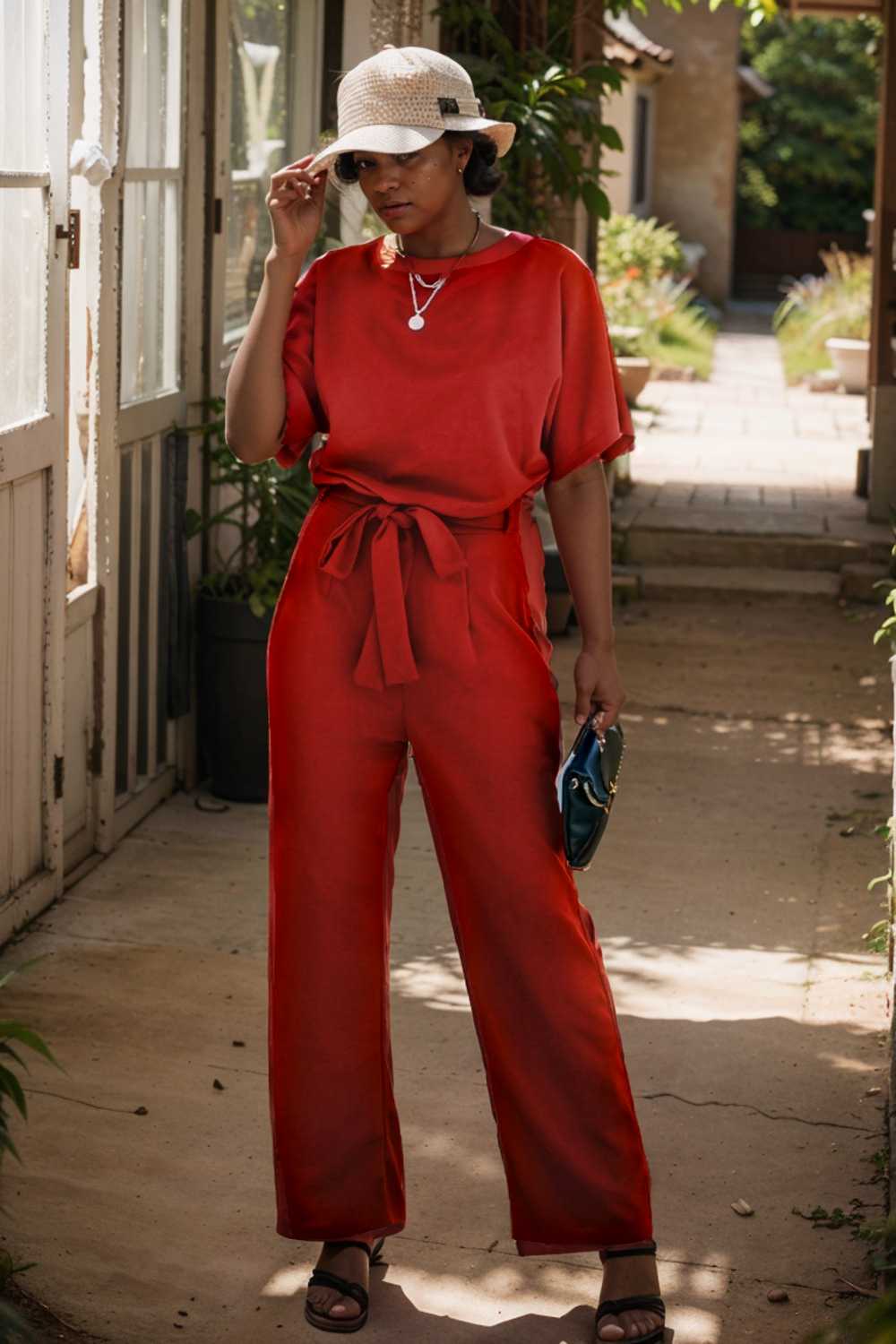 solid five point sleeve belted wide leg jumpsuit 110692