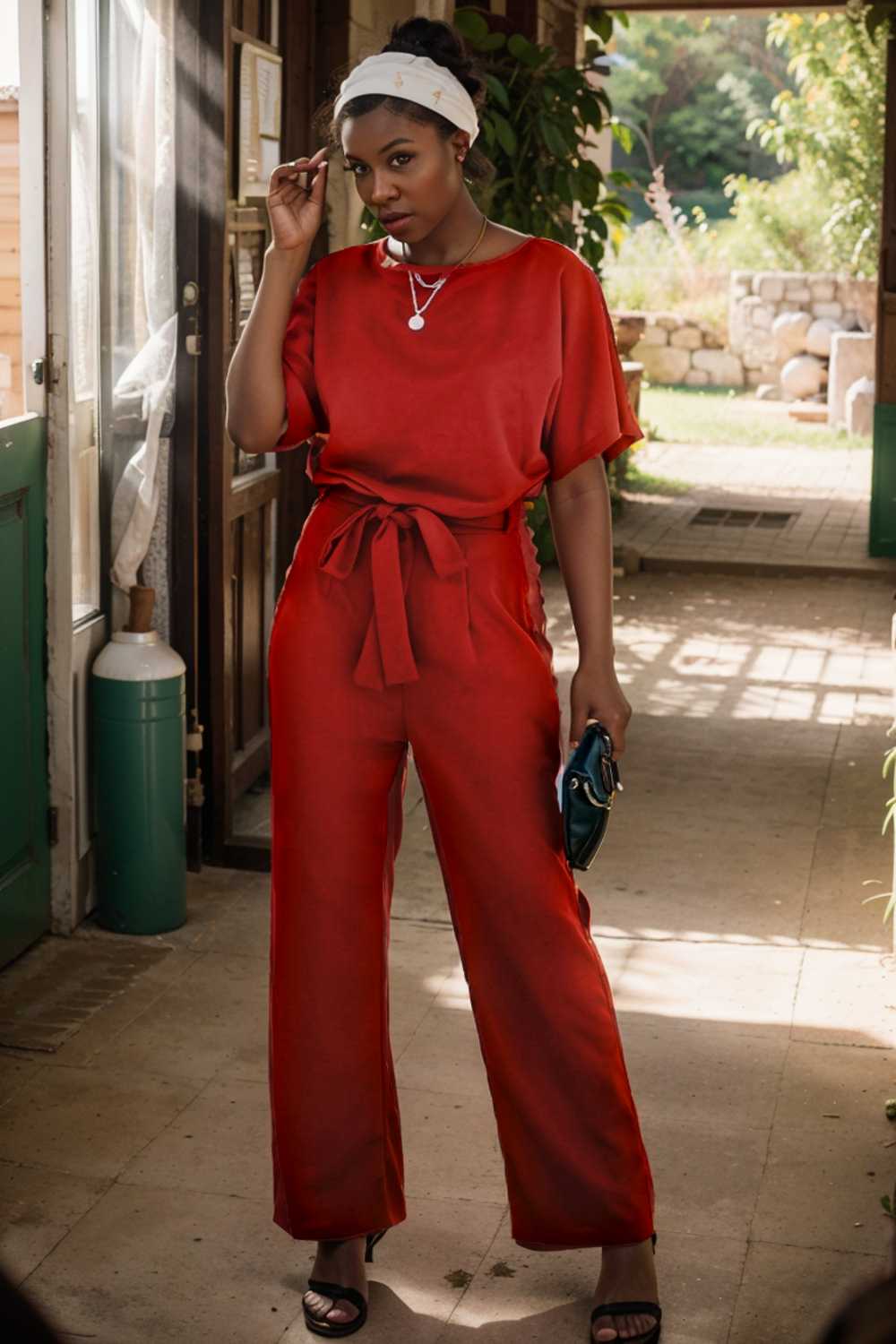 solid five point sleeve belted wide leg jumpsuit 111307