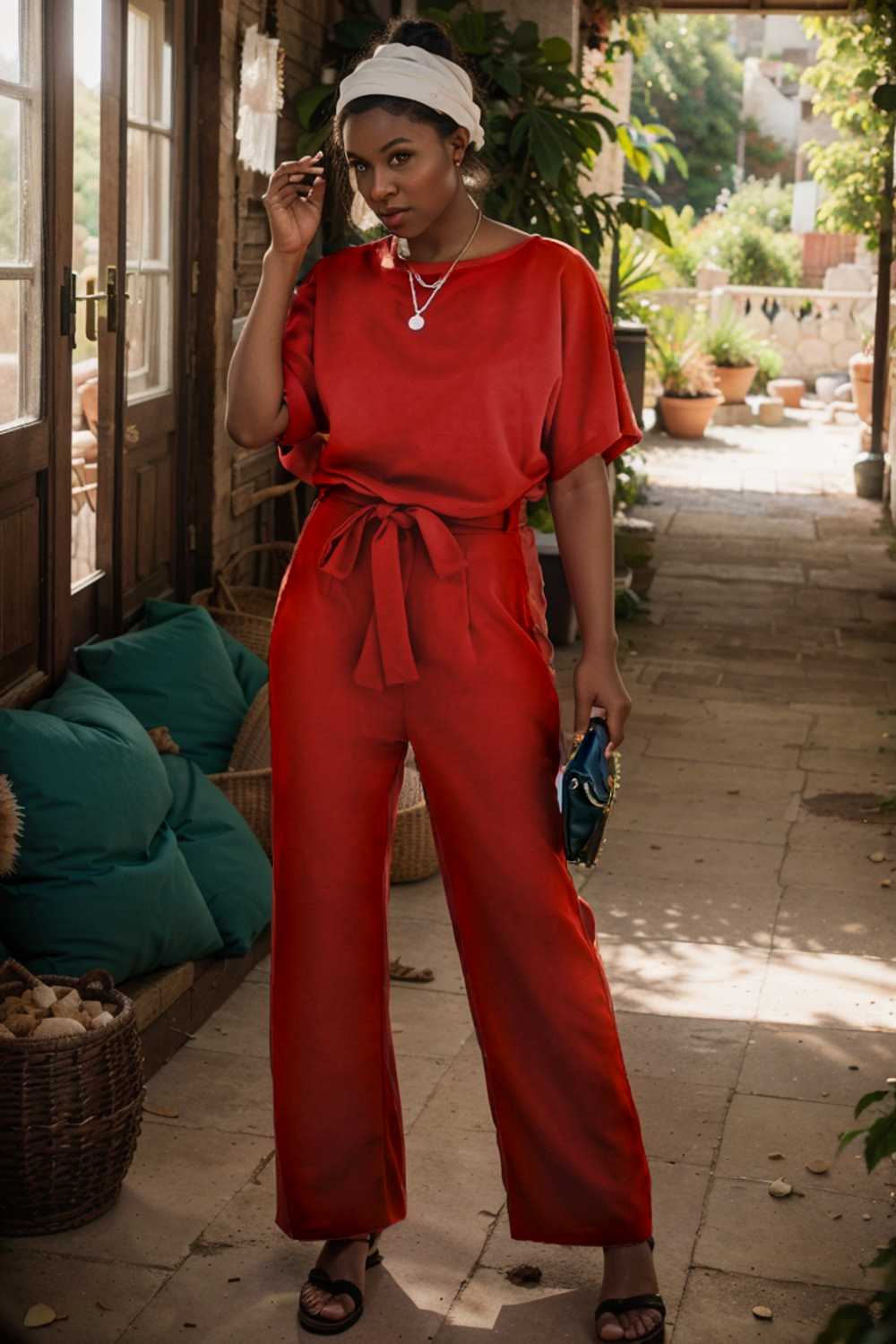 solid five point sleeve belted wide leg jumpsuit 111303