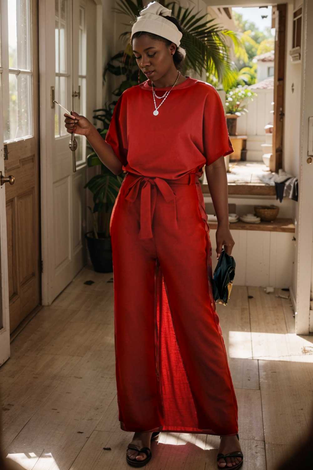 solid five point sleeve belted wide leg jumpsuit 111288